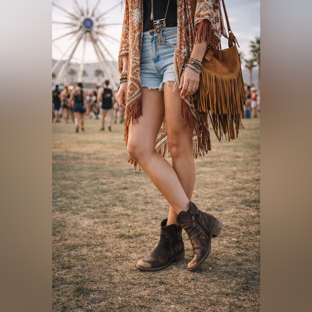 Circle G Brown Distressed Leather Ankle Boots